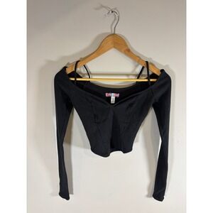 Urban Outfitters Black Ribbed Off Shoulder Long Sleeve Crop Top Corset XS